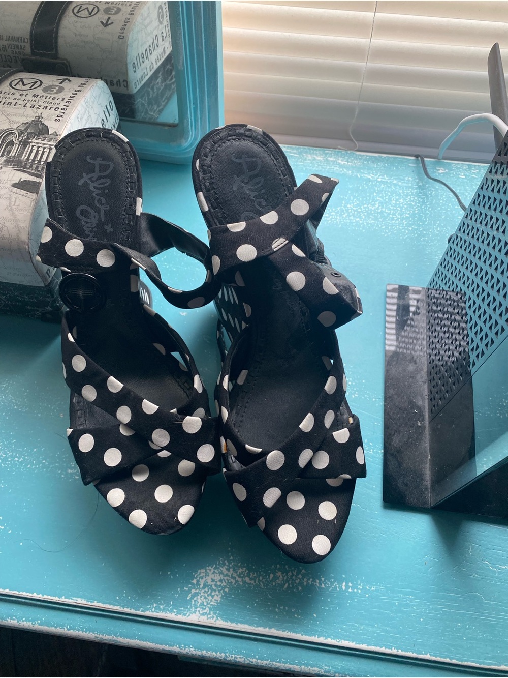Alice + Olivia Black and White Polka Dot Heeled Sandals